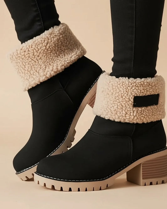 Cuffed block heel ankle boots with lug sole design for women | Valeria