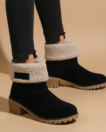Cuffed block heel ankle boots with lug sole design for women | Valeria
