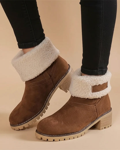 Cuffed block heel ankle boots with lug sole design for women | Valeria