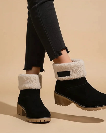 Cuffed block heel ankle boots with lug sole design for women | Valeria