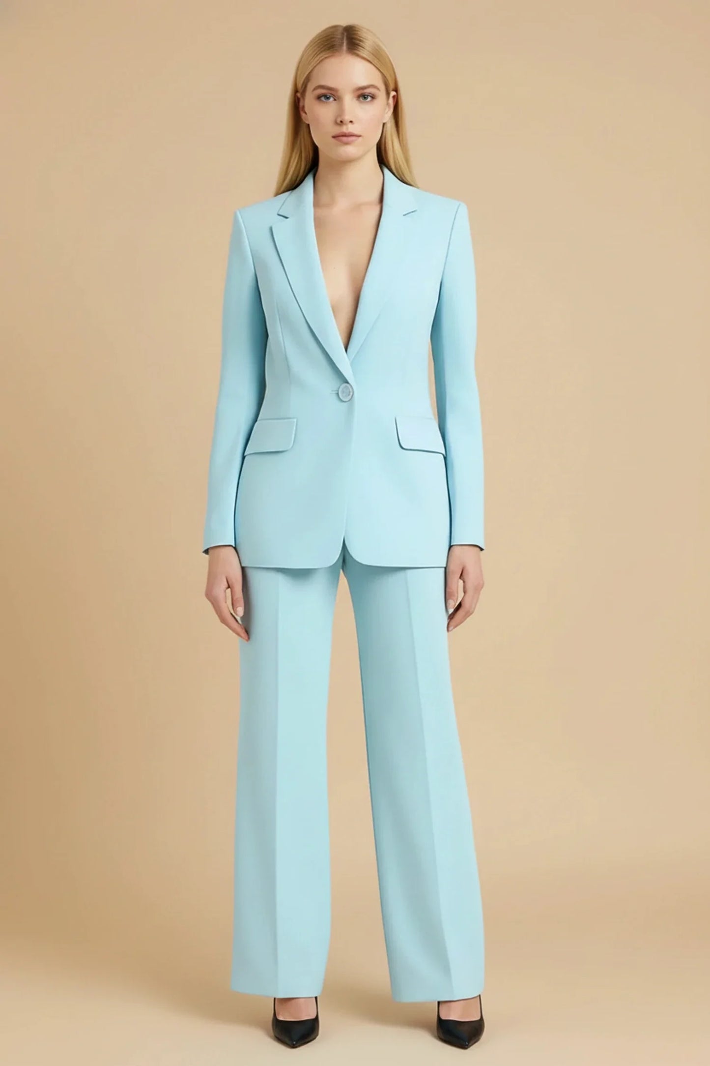 Elegant Tailored Blazer Wide Leg Suit Set for women | Calandra