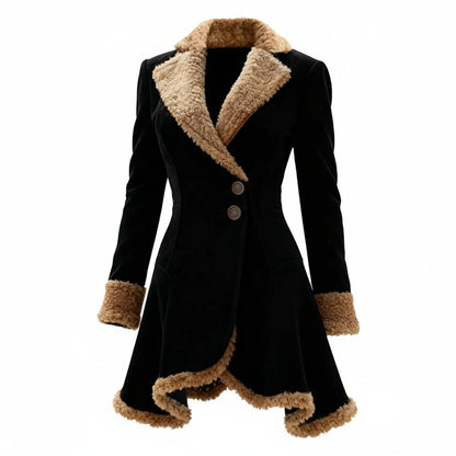 Fitted Fur Trim Asymmetrical Winter Coat for women | Evelisse