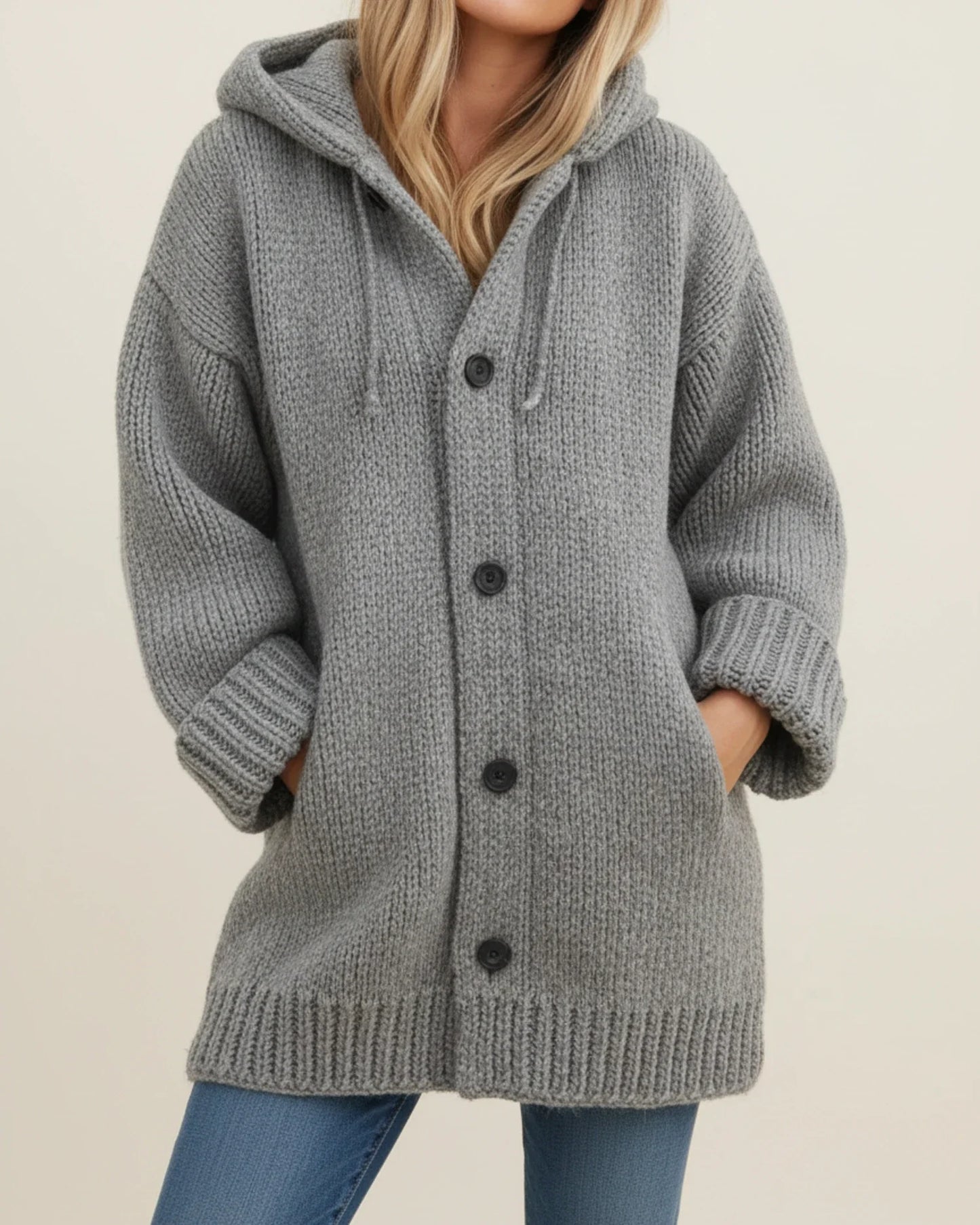 Hooded warm winter cardigan jacket with oversized relaxed fit for women | Elowen