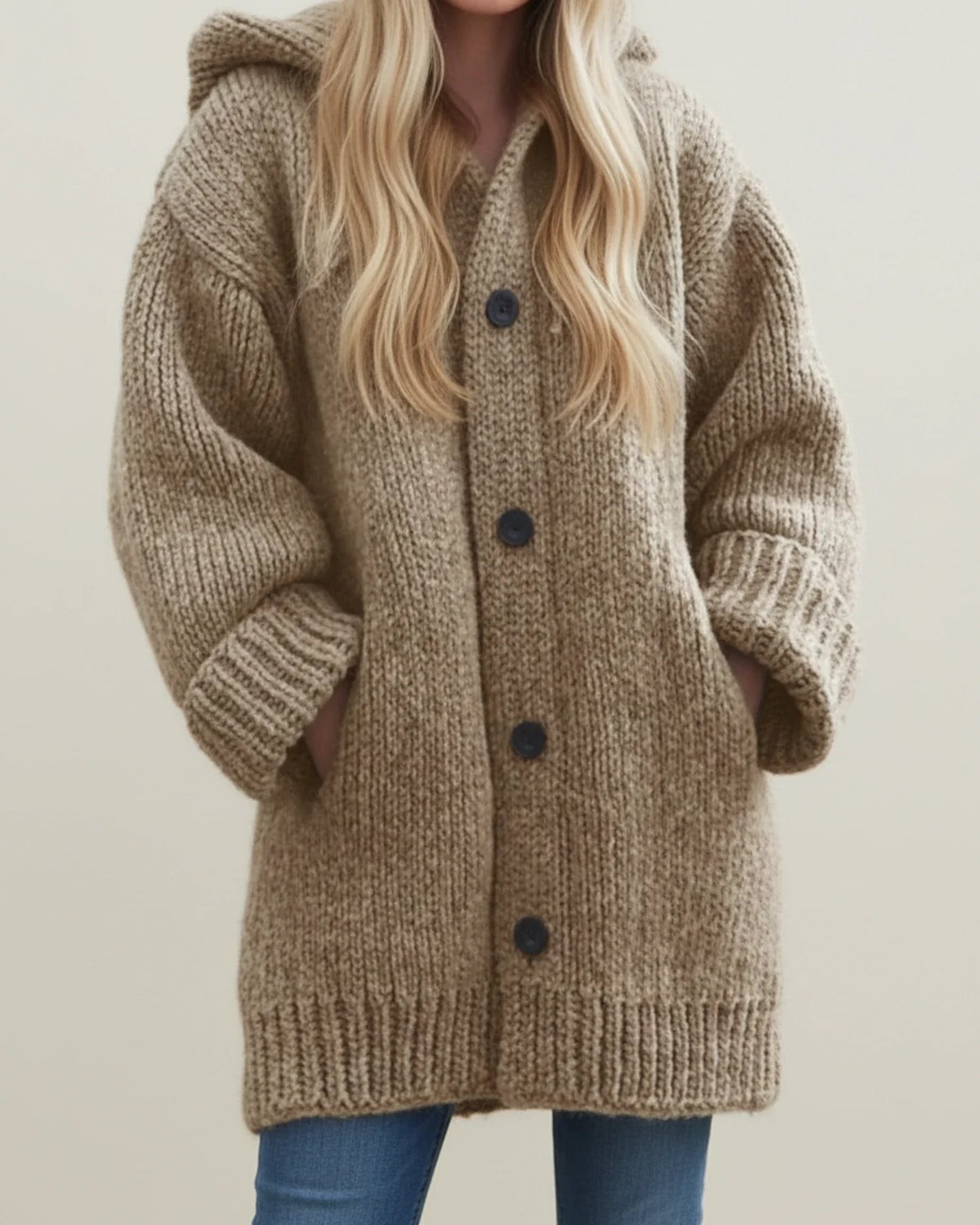 Hooded warm winter cardigan jacket with oversized relaxed fit for women | Elowen