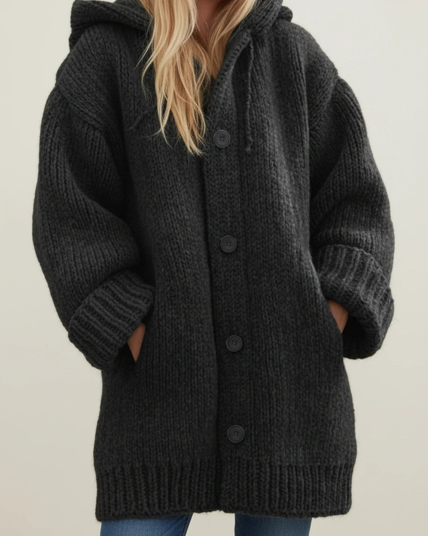 Hooded warm winter cardigan jacket with oversized relaxed fit for women | Elowen