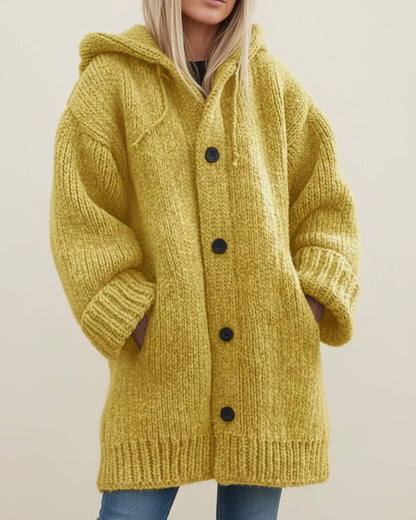 Hooded warm winter cardigan jacket with oversized relaxed fit for women | Elowen