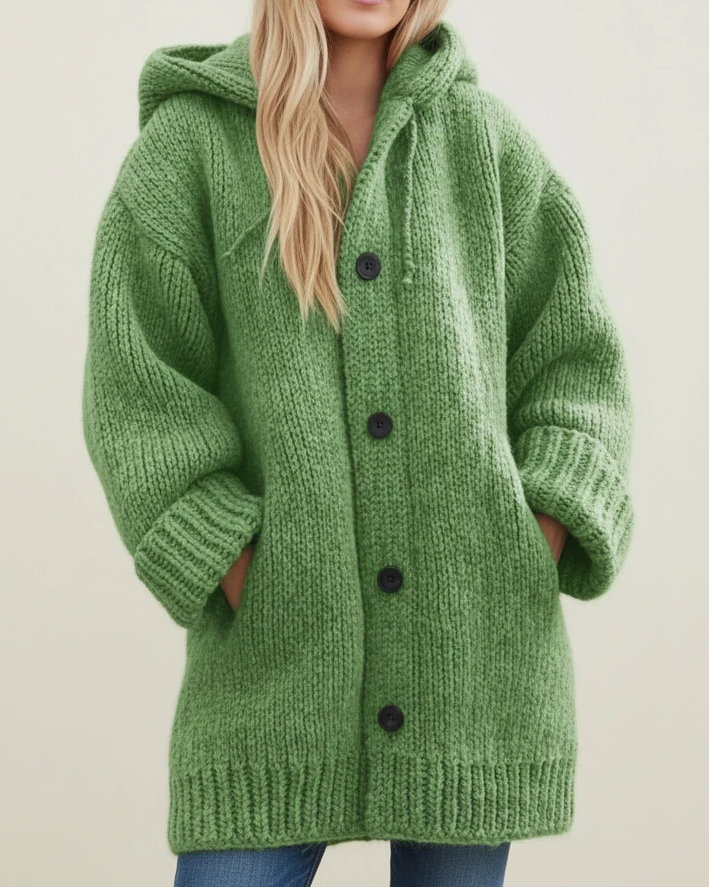 Hooded warm winter cardigan jacket with oversized relaxed fit for women | Elowen