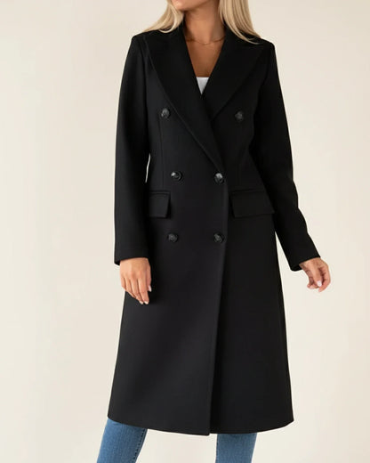 Classic long trench coat with double breasted front detail for women | Amara