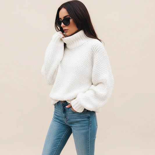 Chunky knit turtleneck sweater with oversized relaxed fit design for women | Mirella