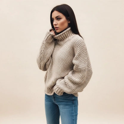 Chunky knit turtleneck sweater with oversized relaxed fit design for women | Mirella