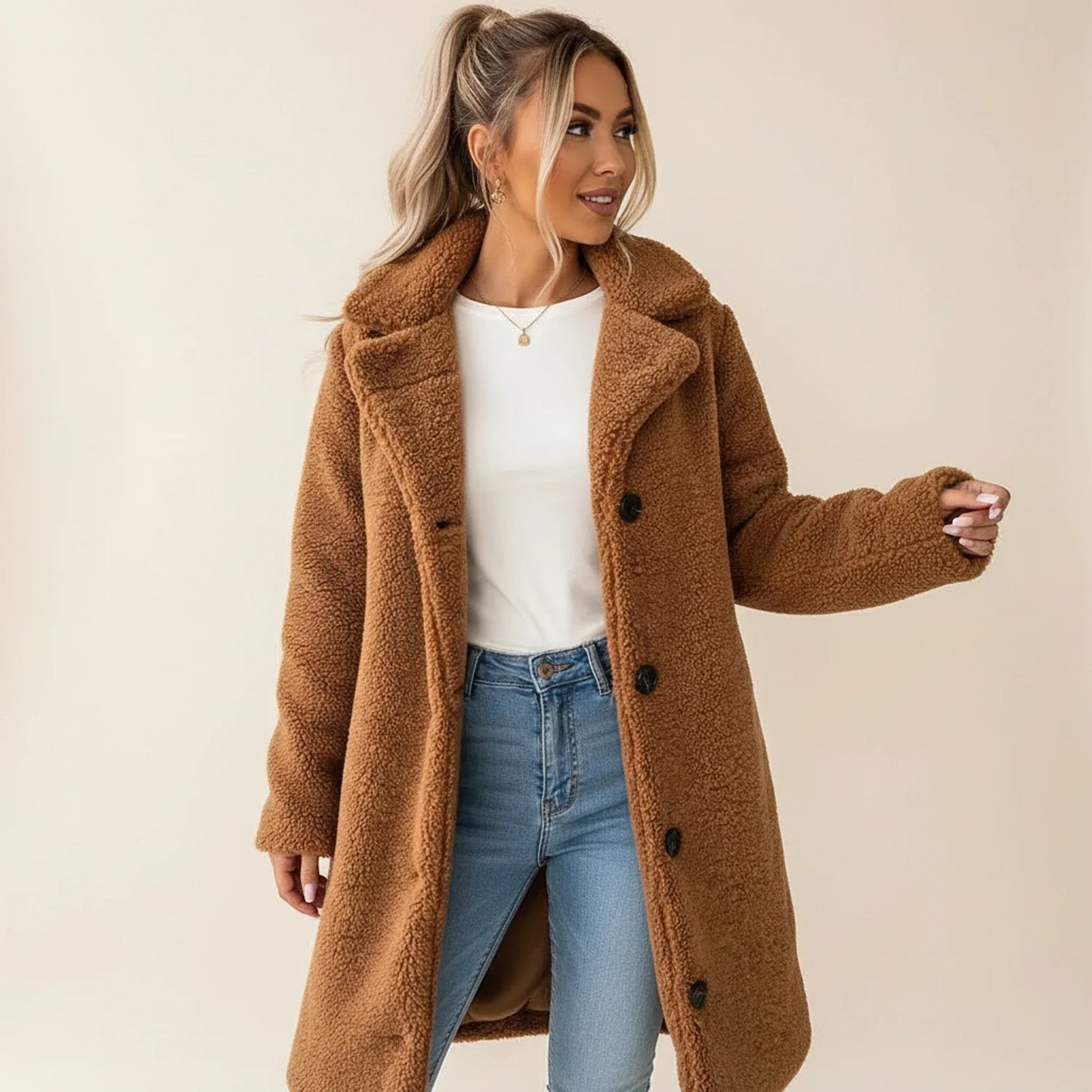 Oversized Teddy Button Front Coat for women | Marielle