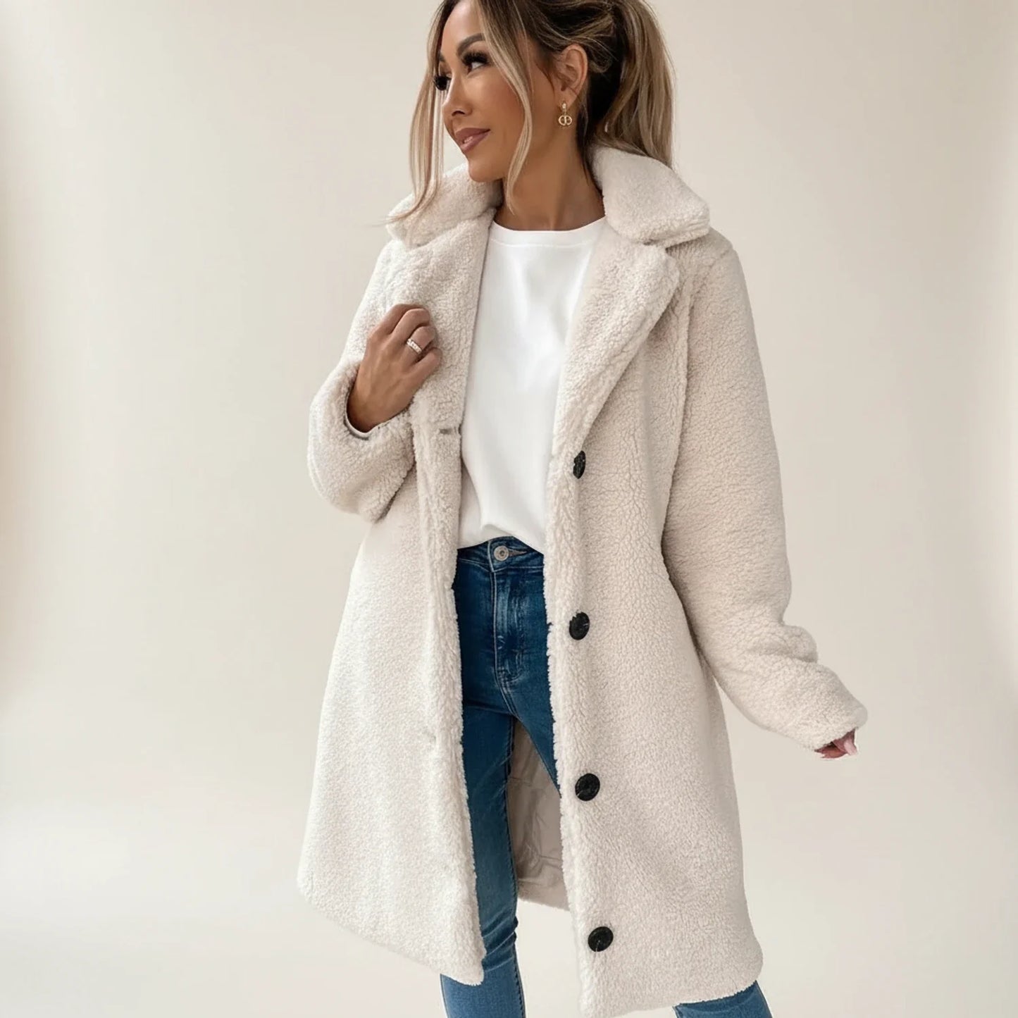 Oversized Teddy Button Front Coat for women | Marielle