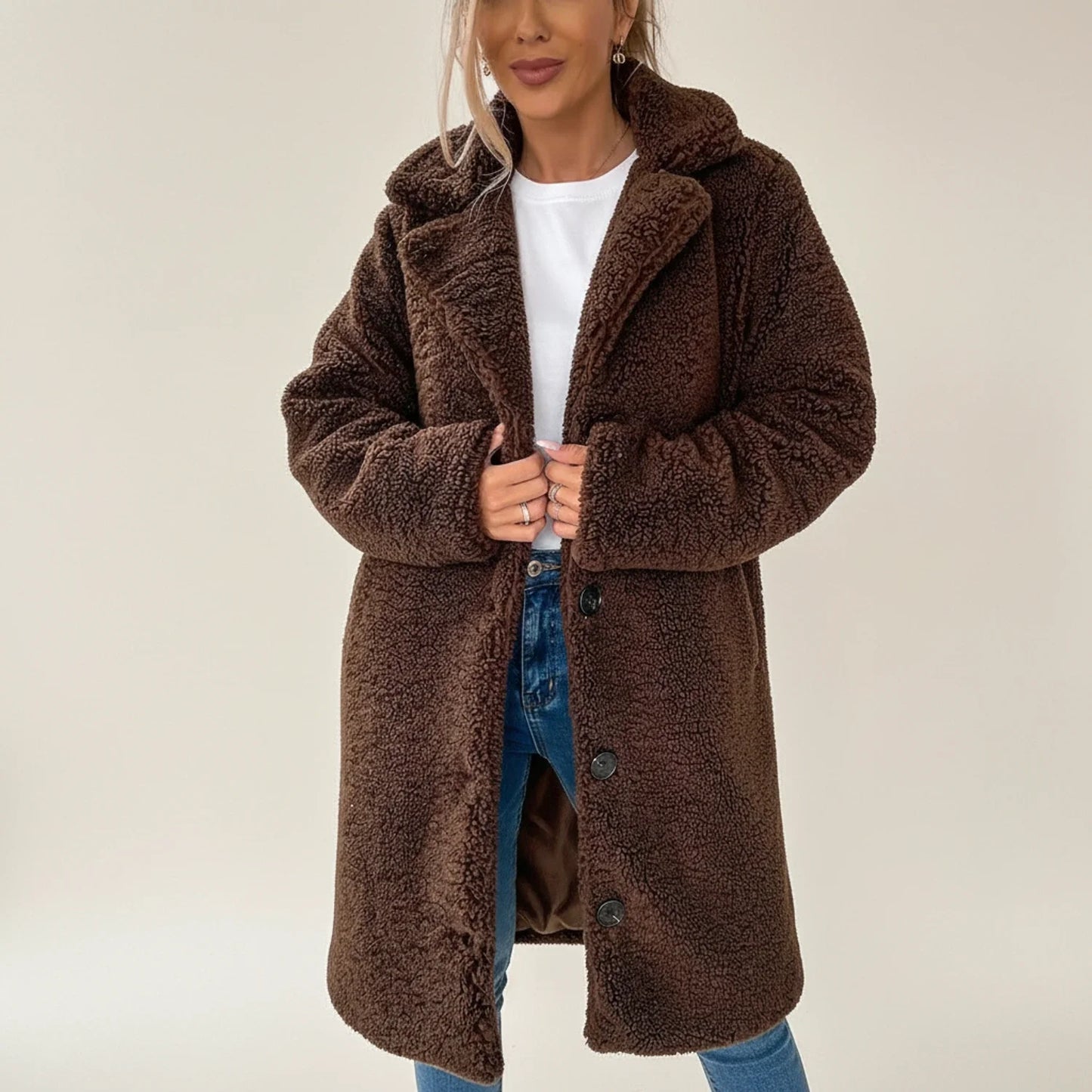 Oversized Teddy Button Front Coat for women | Marielle