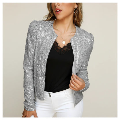 Sequin evening jacket with open front silhouette design for women | Alessia