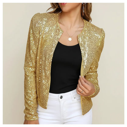 Sequin evening jacket with open front silhouette design for women | Alessia