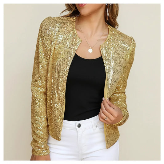 Sequin evening jacket with open front silhouette design for women | Alessia