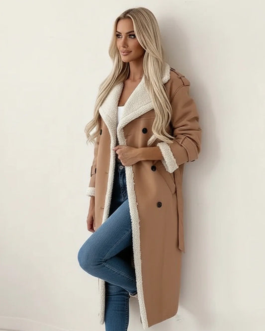 Double Breasted Belted Long Winter Coat for women | Elizara