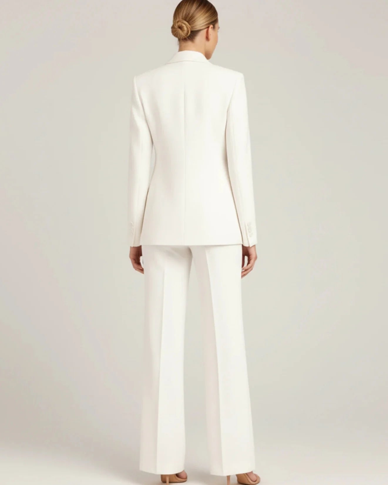 Tailored long blazer suit set with wide leg trousers for women | Vivienne