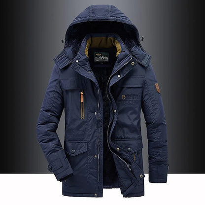 Warm fleece-lined hooded thigh parka for men -2